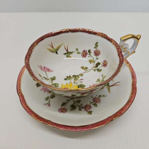 Hand Painted Chubu China Occupied Japan Cup & Saucer Gold Trim & Accents - Picture 2 of 8